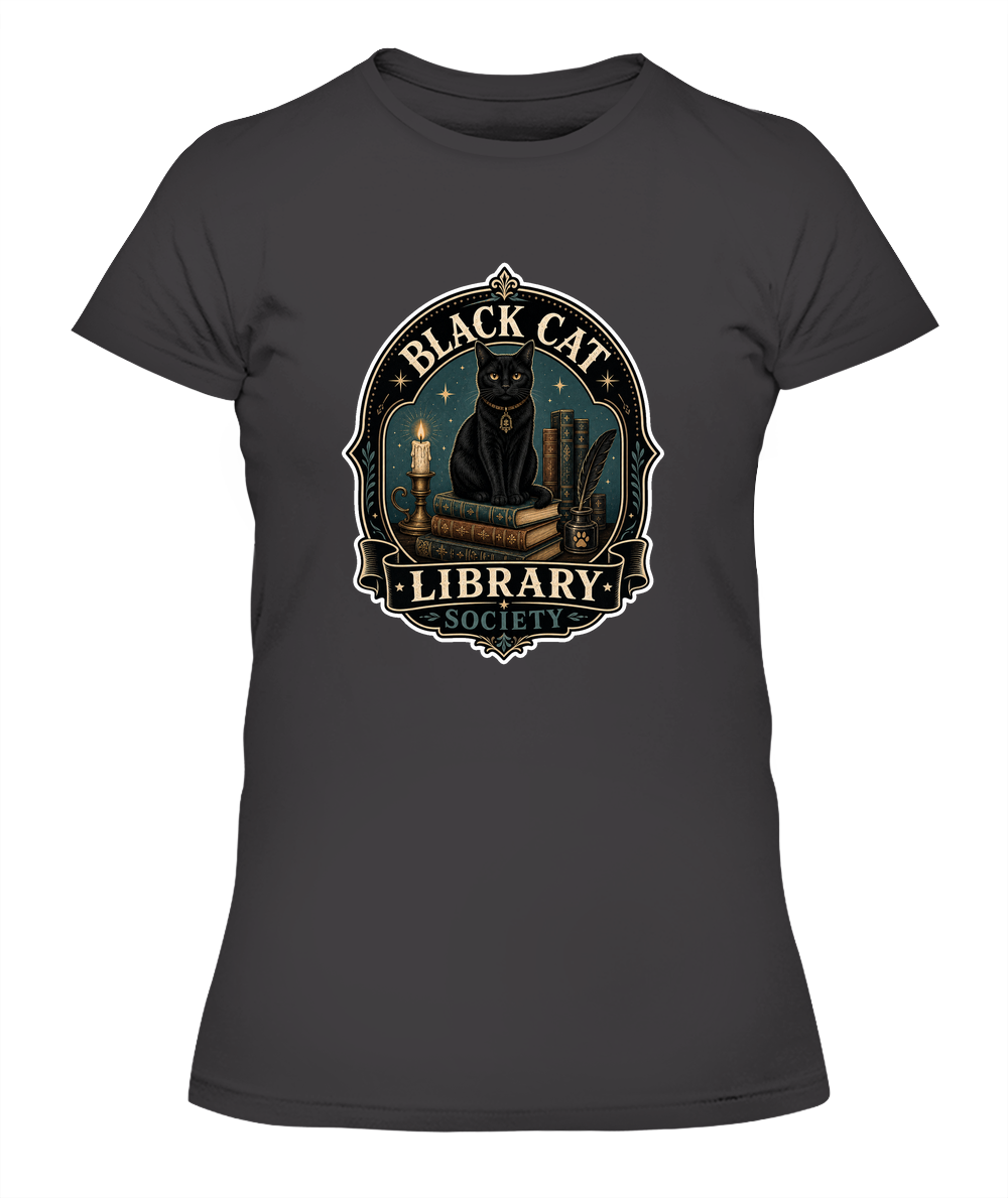 Black Cat Library Society Ladies T-Shirt | Black Cat Lover Gift
