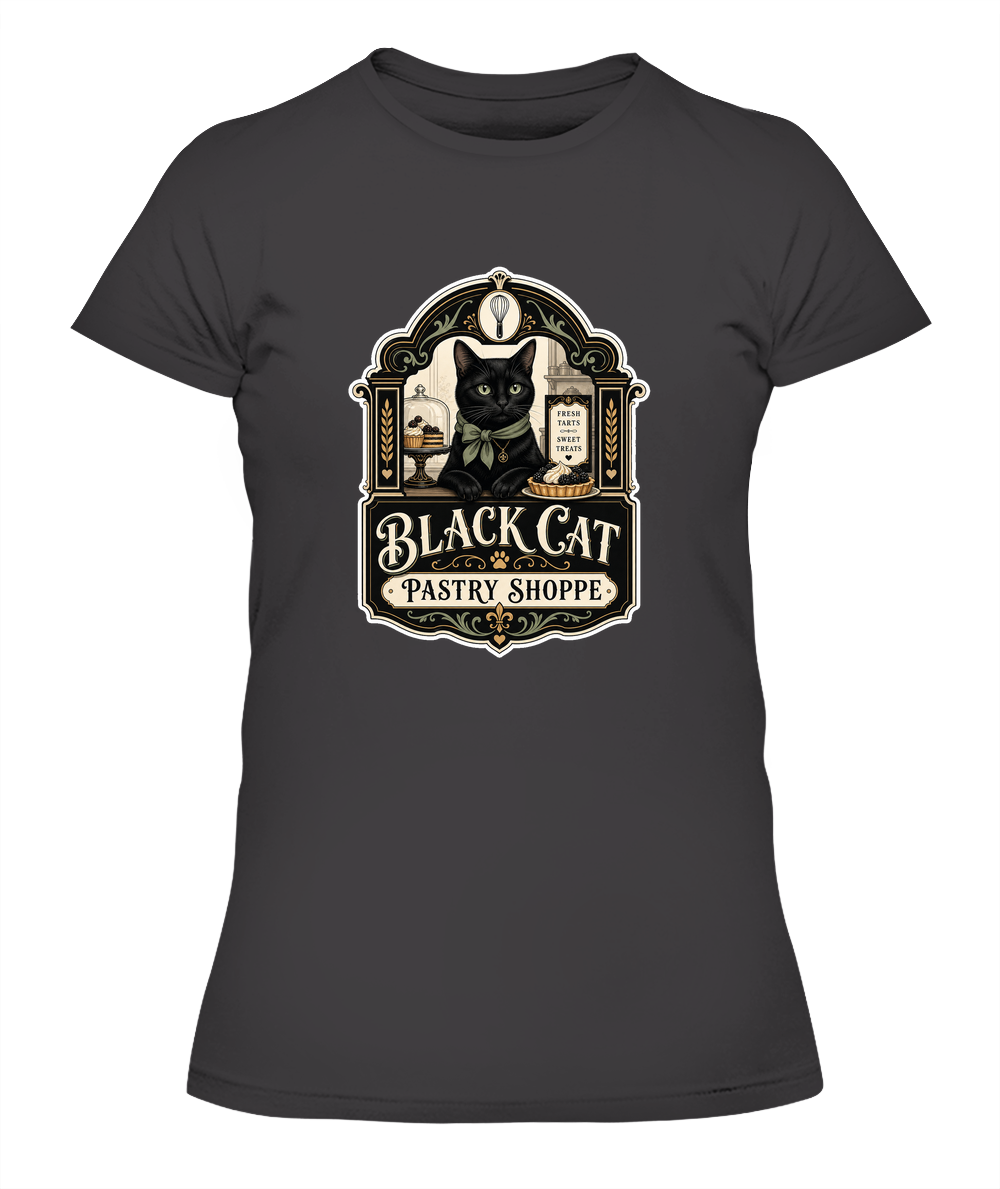 Black Cat Pastry Shoppe Ladies T-Shirt | Black Cat Lover Gift