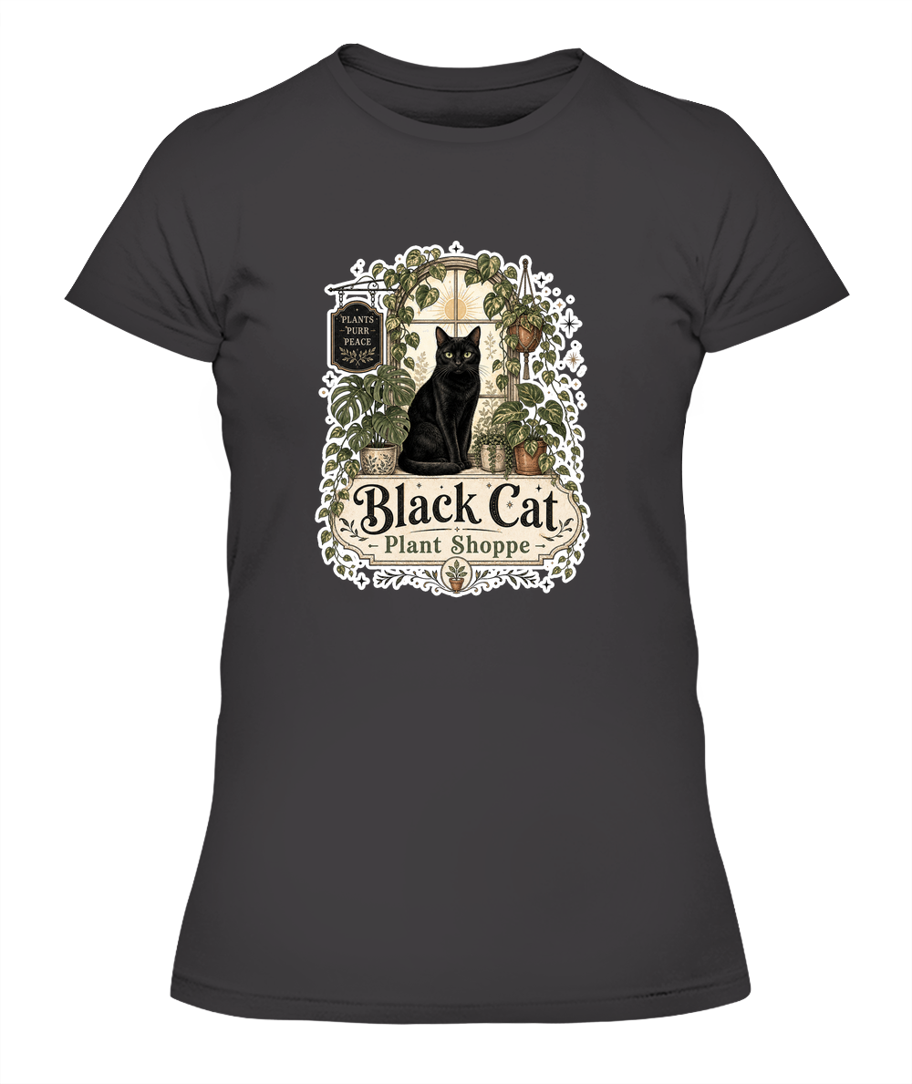 Black Cat Plant Shoppe Ladies T-Shirt | Black Cat Lover Gift
