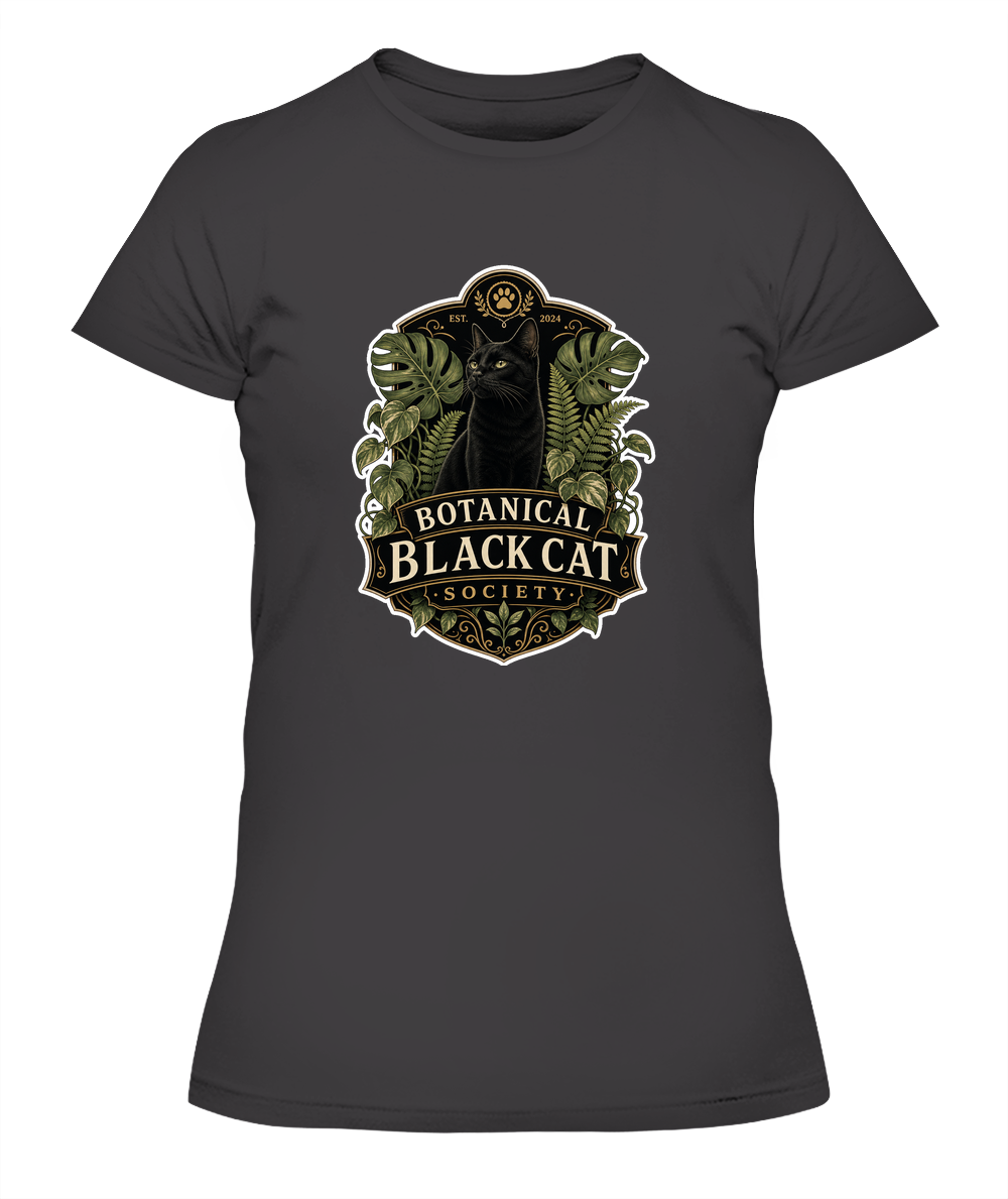 Botanical Black Cat Society Ladies T-Shirt | Black Cat Lover Gift