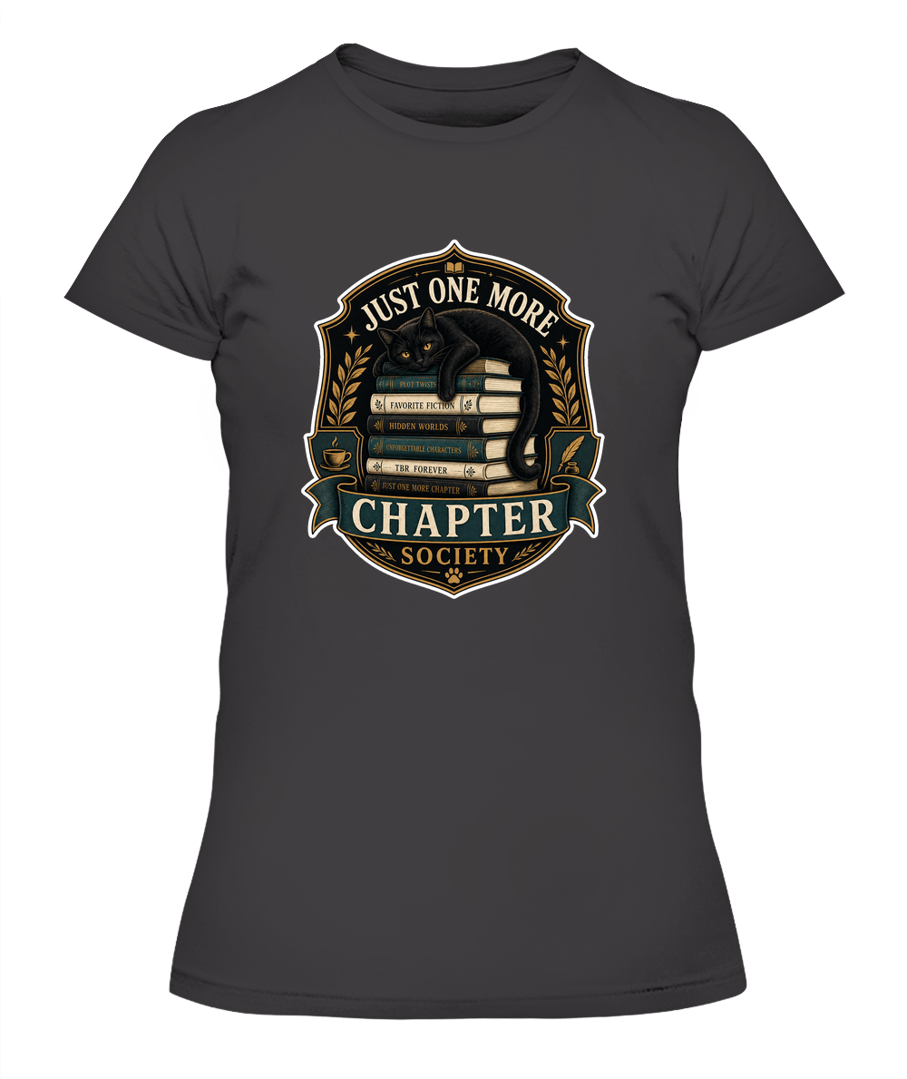 Just One More Chapter Society Ladies T-Shirt | Black Cat Lover Gift