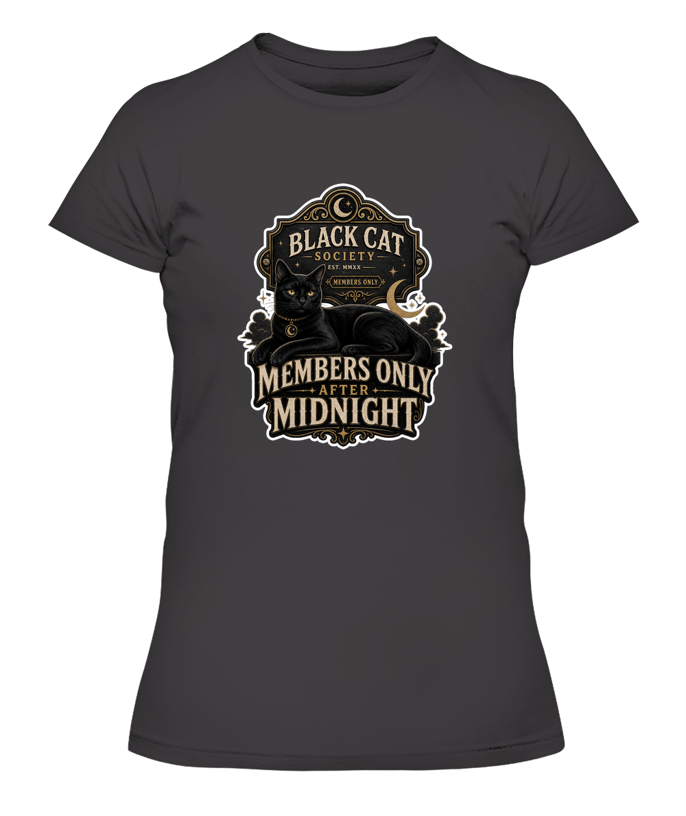 Members Only After Midnight Ladies T-Shirt | Black Cat Lover Gift