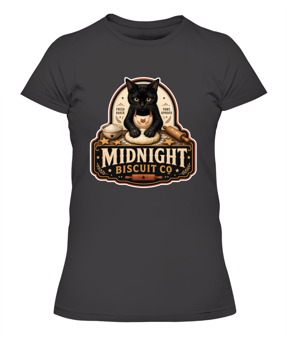 Midnight Biscuit Co Ladies T-Shirt | Black Cat Lover Gift