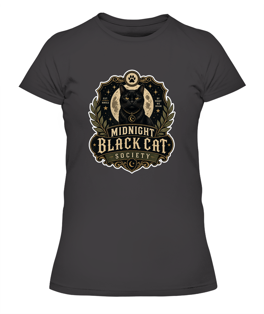 Midnight Black Cat Society Ladies T-Shirt | Black Cat Lover Gift