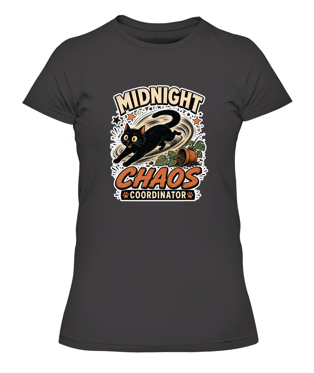 Midnight Chaos Coordinator Ladies T-Shirt | Black Cat Lover Gift