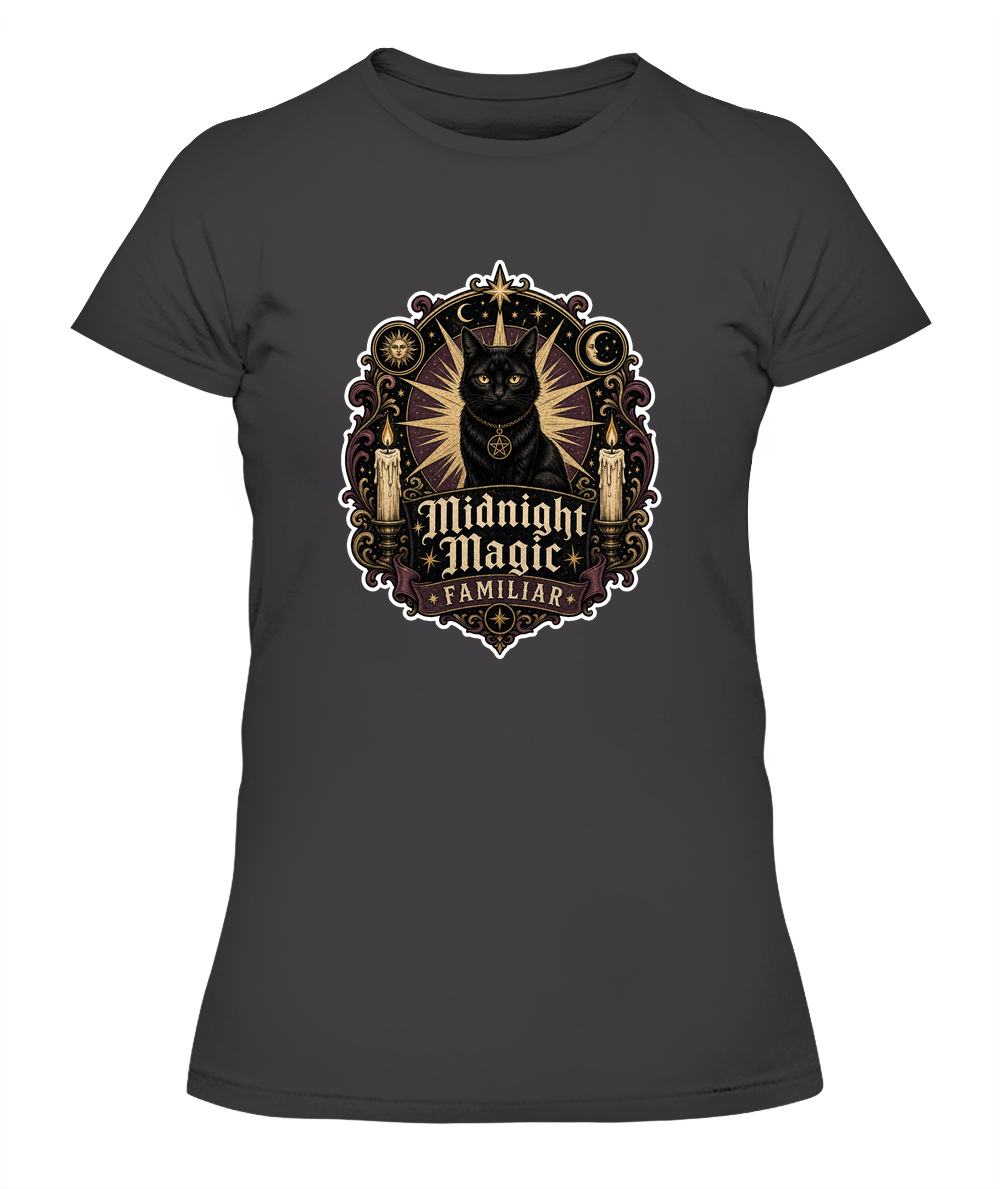 Midnight Magic Familiar Ladies T-Shirt | Black Cat Lover Gift