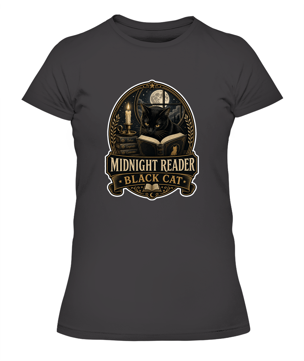 Midnight Reader Black Cat Ladies T-Shirt | Black Cat Lover Gift