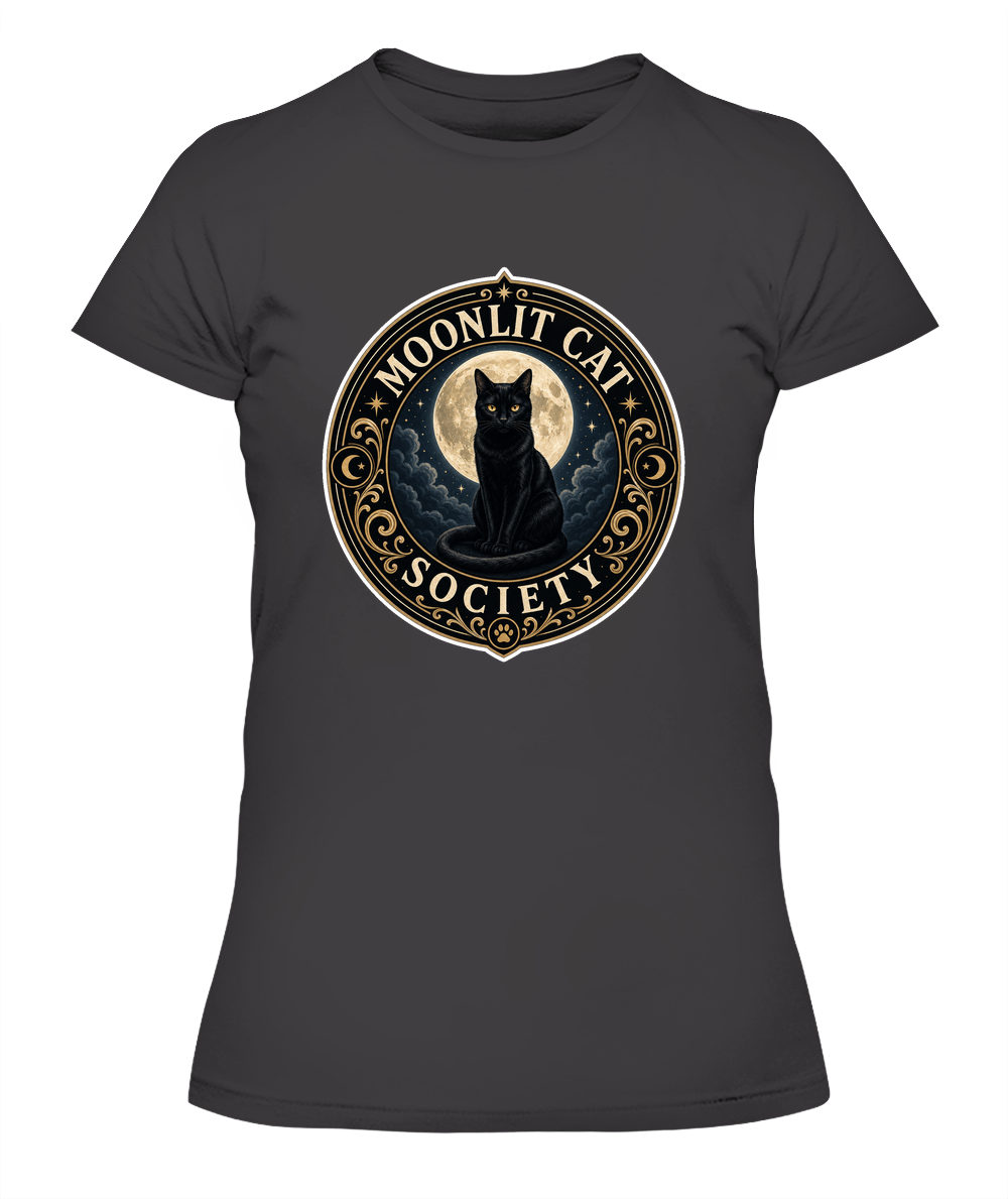 Moonlit Cat Society Ladies T-Shirt | Black Cat Lover Gift