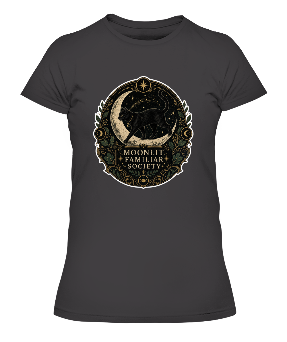 Moonlit Familiar Society Ladies T-Shirt | Black Cat Lover Gift