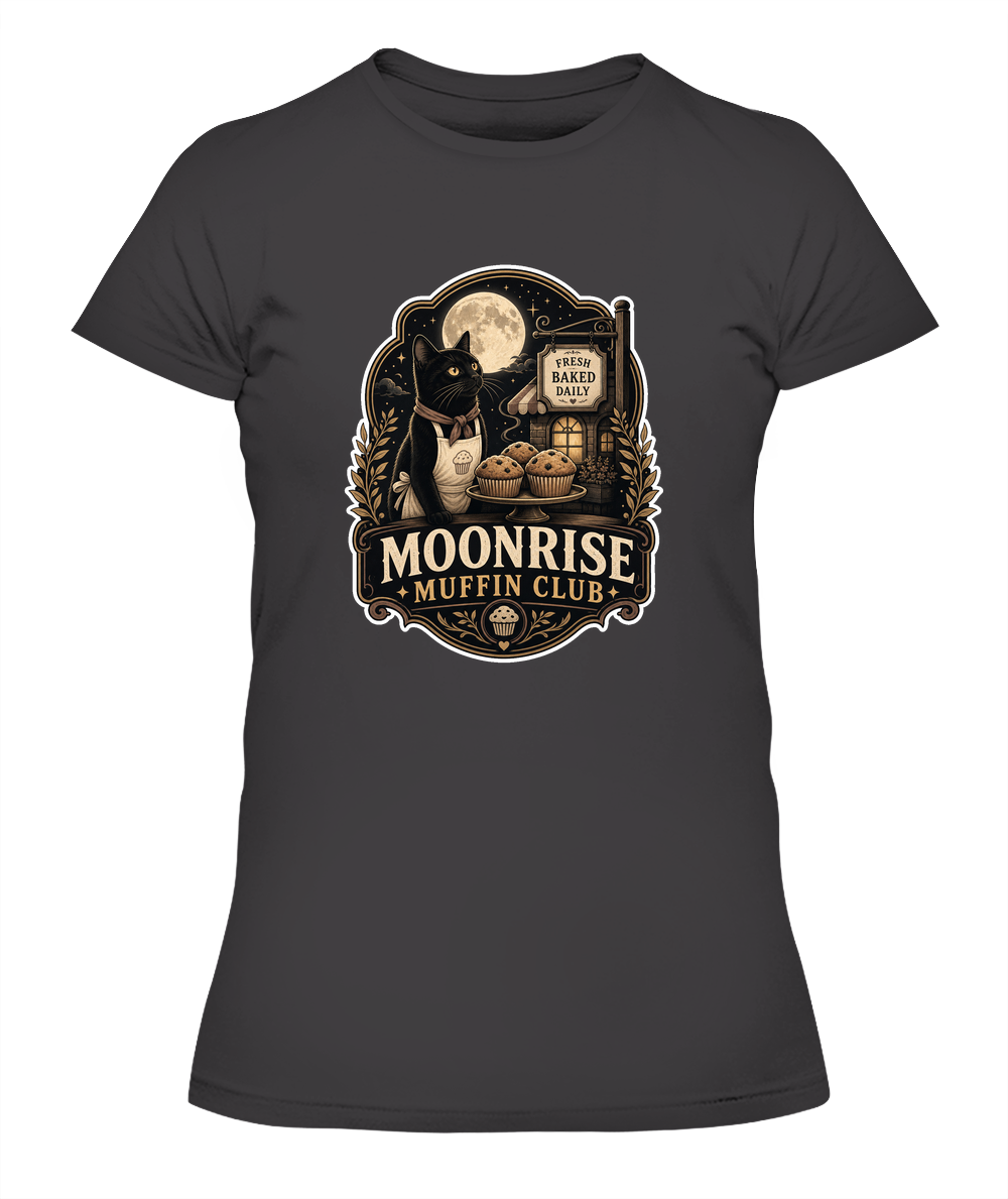 Moonrise Muffin Club Ladies T-Shirt | Black Cat Lover Gift