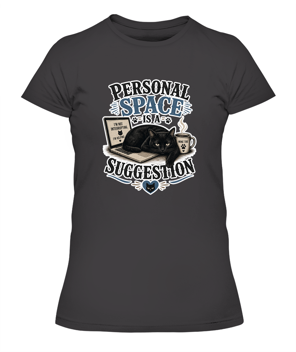 Personal Space is a Suggestion Ladies T-Shirt | Black Cat Lover Gift