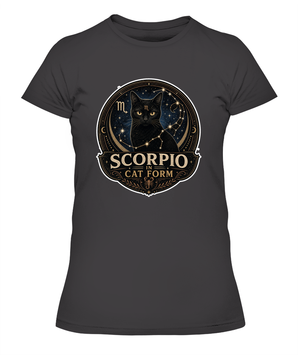Scorpio in Cat Form Ladies T-Shirt | Black Cat Lover Gift