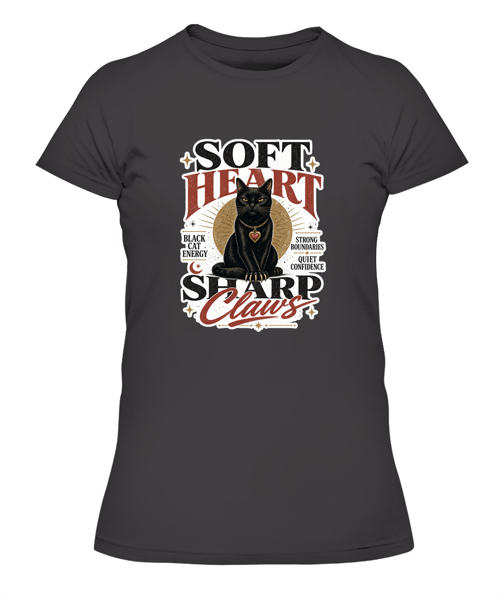 Soft Heart Sharp Claws Ladies T-Shirt | Black Cat Lover Gift