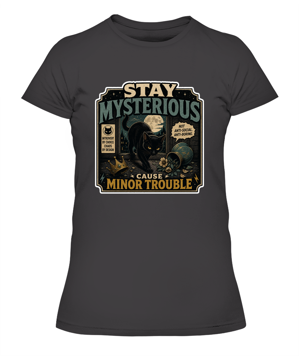 Stay Mysterious Cause Minor Trouble Ladies T-Shirt | Black Cat Lover Gift