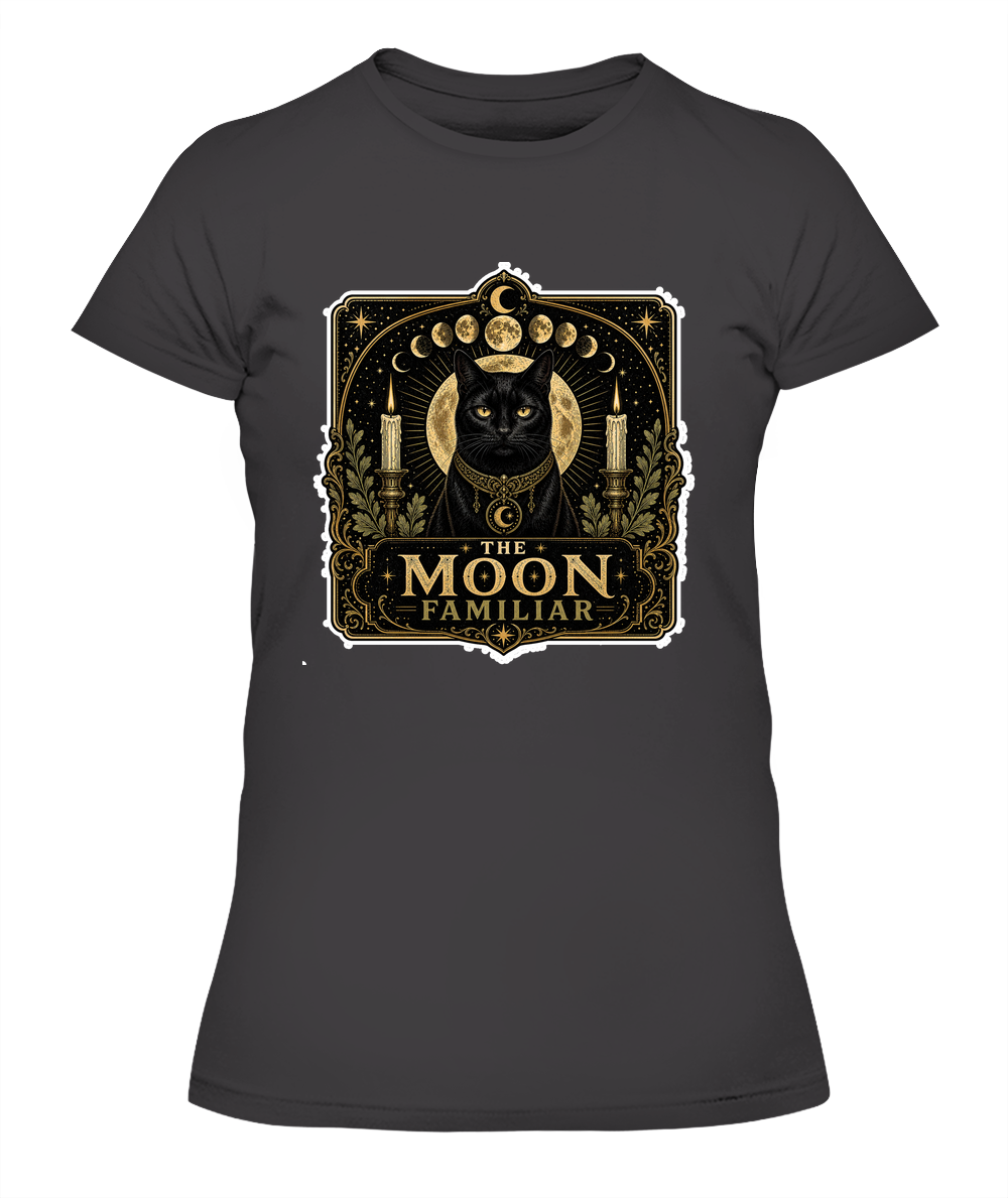 The Moon Familiar Ladies T-Shirt | Black Cat Lover Gift