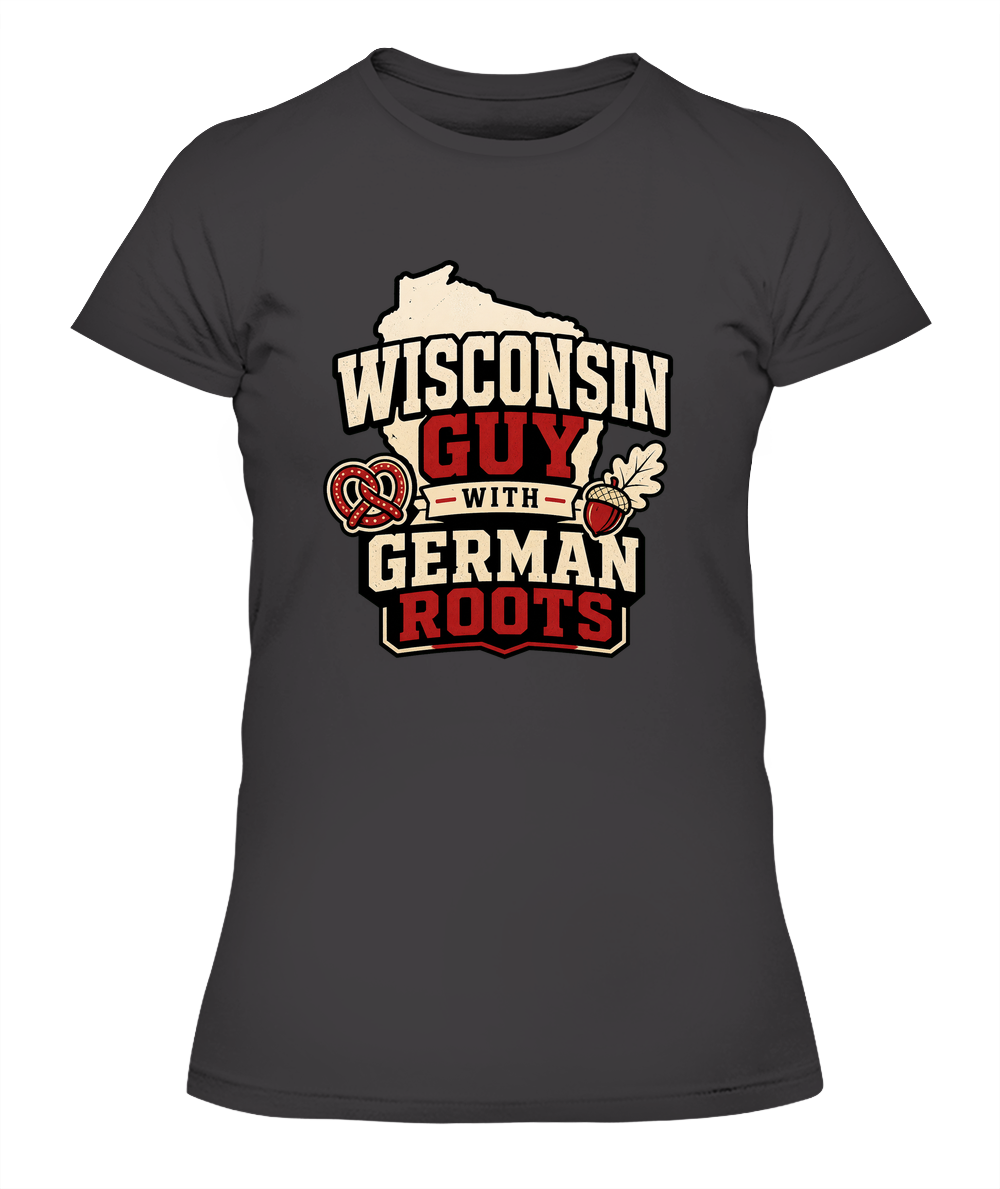 Wisconsin Guy With German Roots — Lady's T-Shirt in Heavy Metal