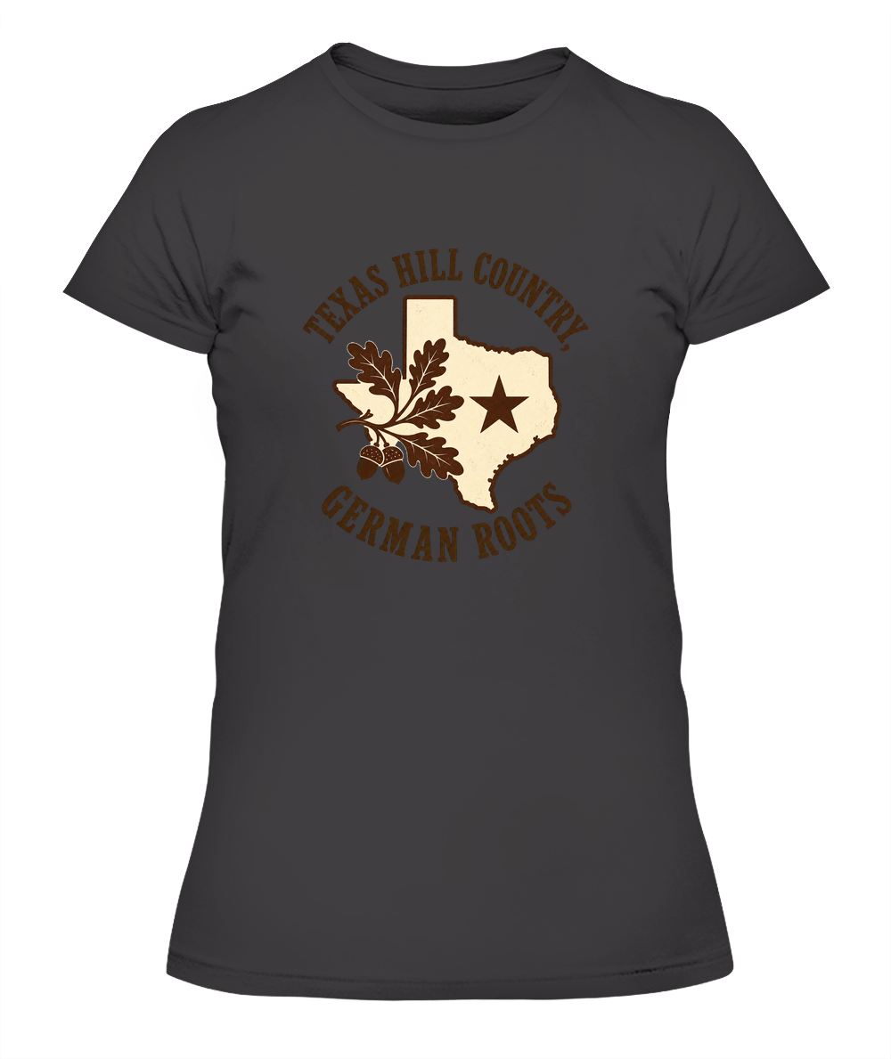 Texas Hill Country, German Roots — Lady's T-Shirt in Heavy Metal