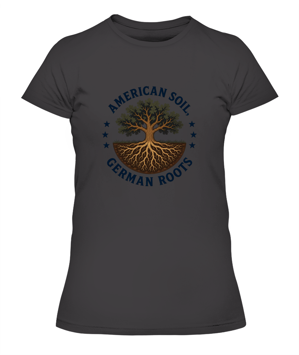American Soil, German Roots — Lady's T-Shirt in Heavy Metal