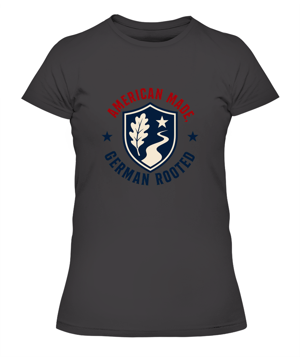 American Made, German Rooted — Lady's T-Shirt in Heavy Metal