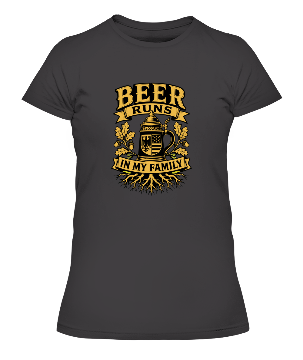 Beer Runs In My Family — Lady's T-Shirt in Heavy Metal