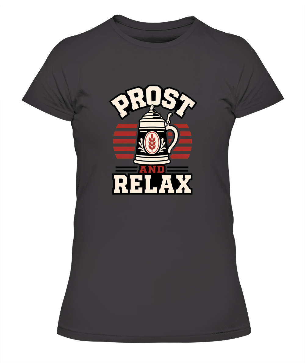 Prost And Relax — Lady's T-Shirt in Heavy Metal