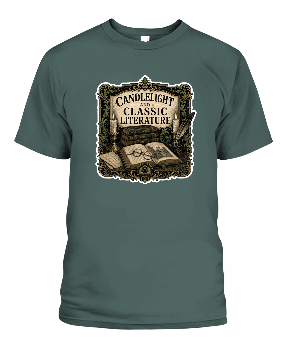 Candlelight and Classic Literature Book Lover T-Shirt | Reading Gift
