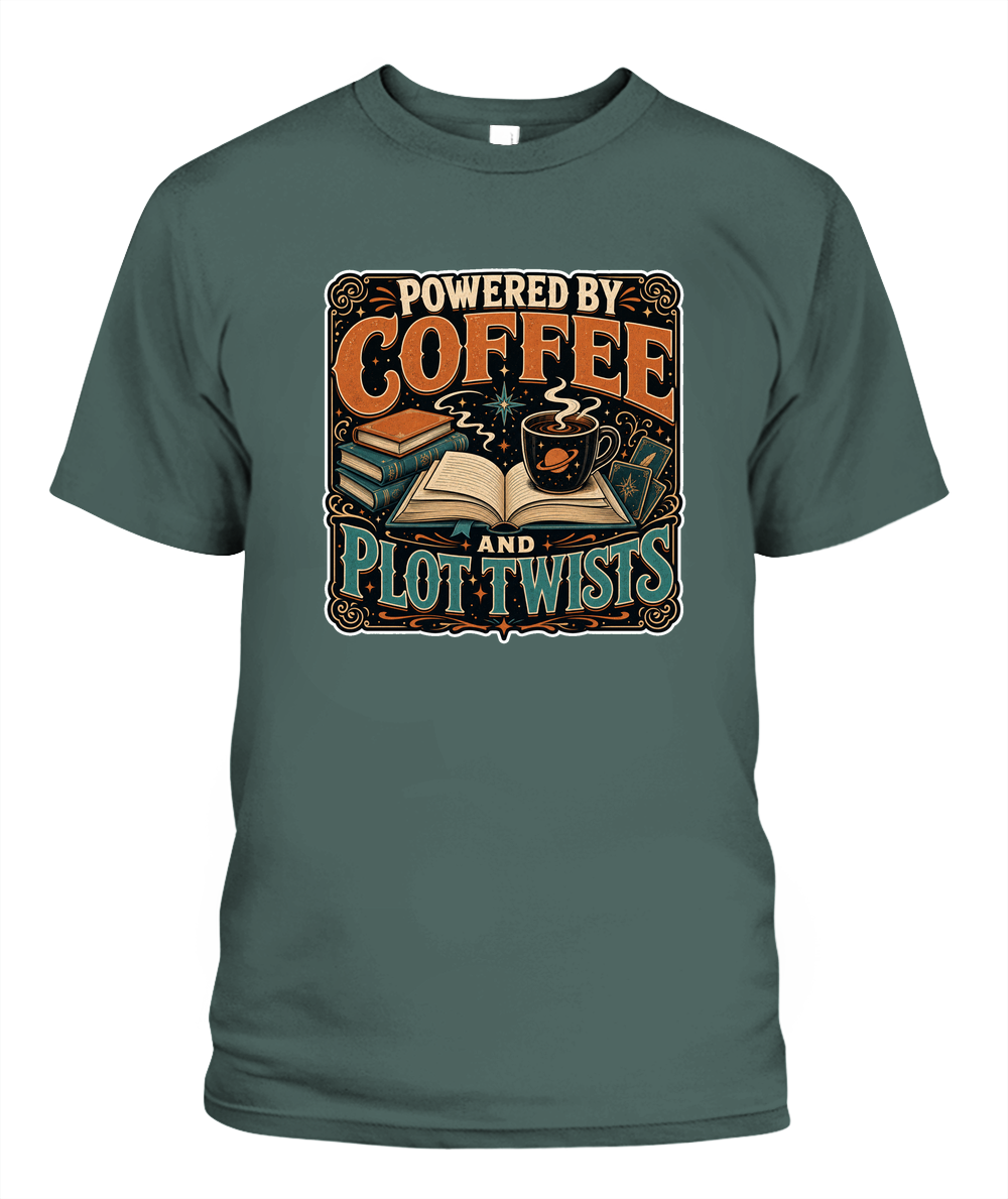 Powered by Coffee and Plot Twists Book Lover T-Shirt | Reading Gift