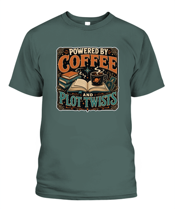Powered by Coffee and Plot Twists Book Lover T-Shirt | Reading Gift