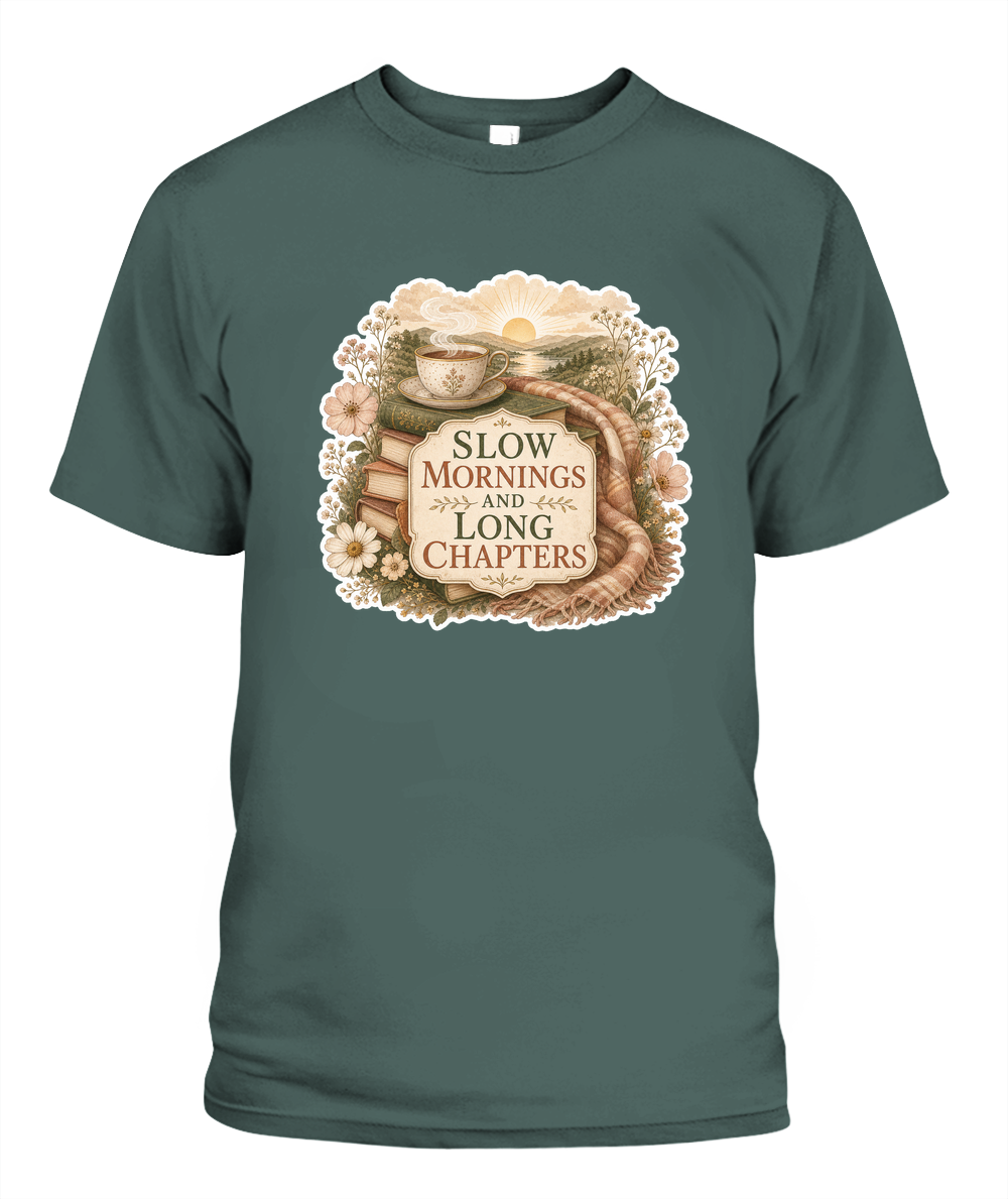 Slow Mornings and Long Chapters Book Lover T-Shirt | Reading Gift