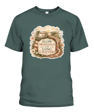 Slow Mornings and Long Chapters Book Lover T-Shirt | Reading Gift