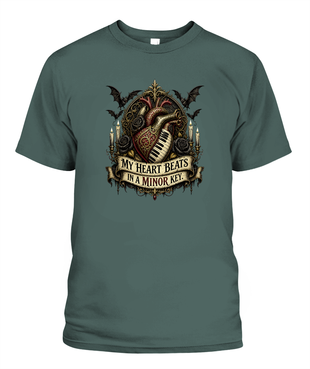 My Heart Beats In A Minor Key — gothic shirt in Blue Spruce