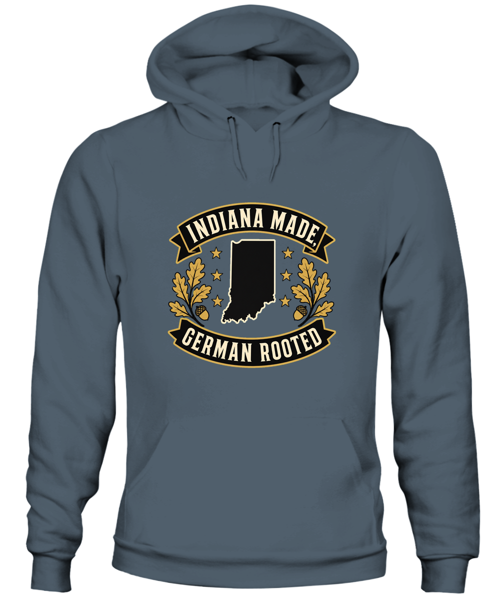 Indiana Made, German Rooted — Hoodie in Dark Heather