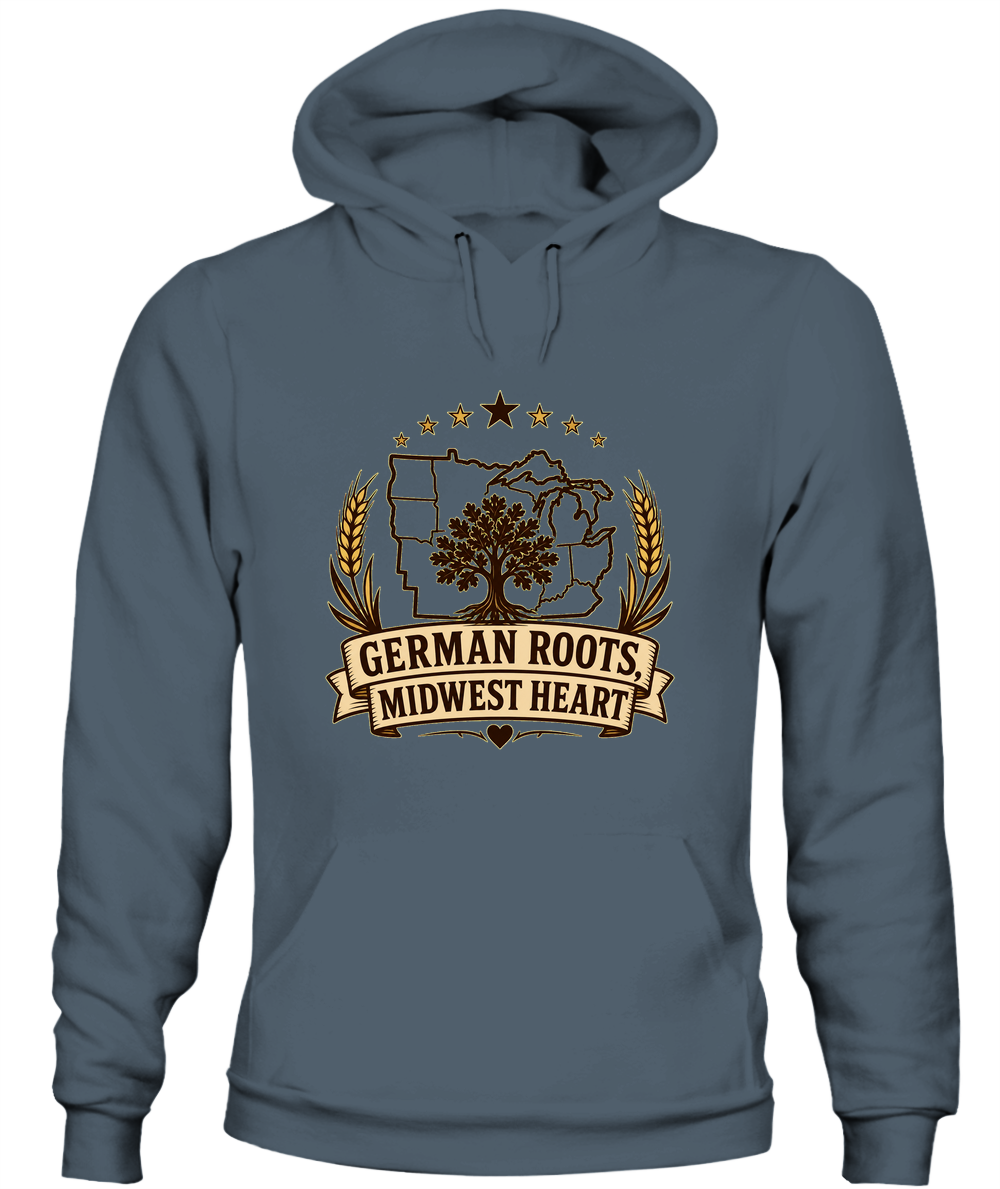 German Roots, Midwest Heart — Hoodie in Dark Heather