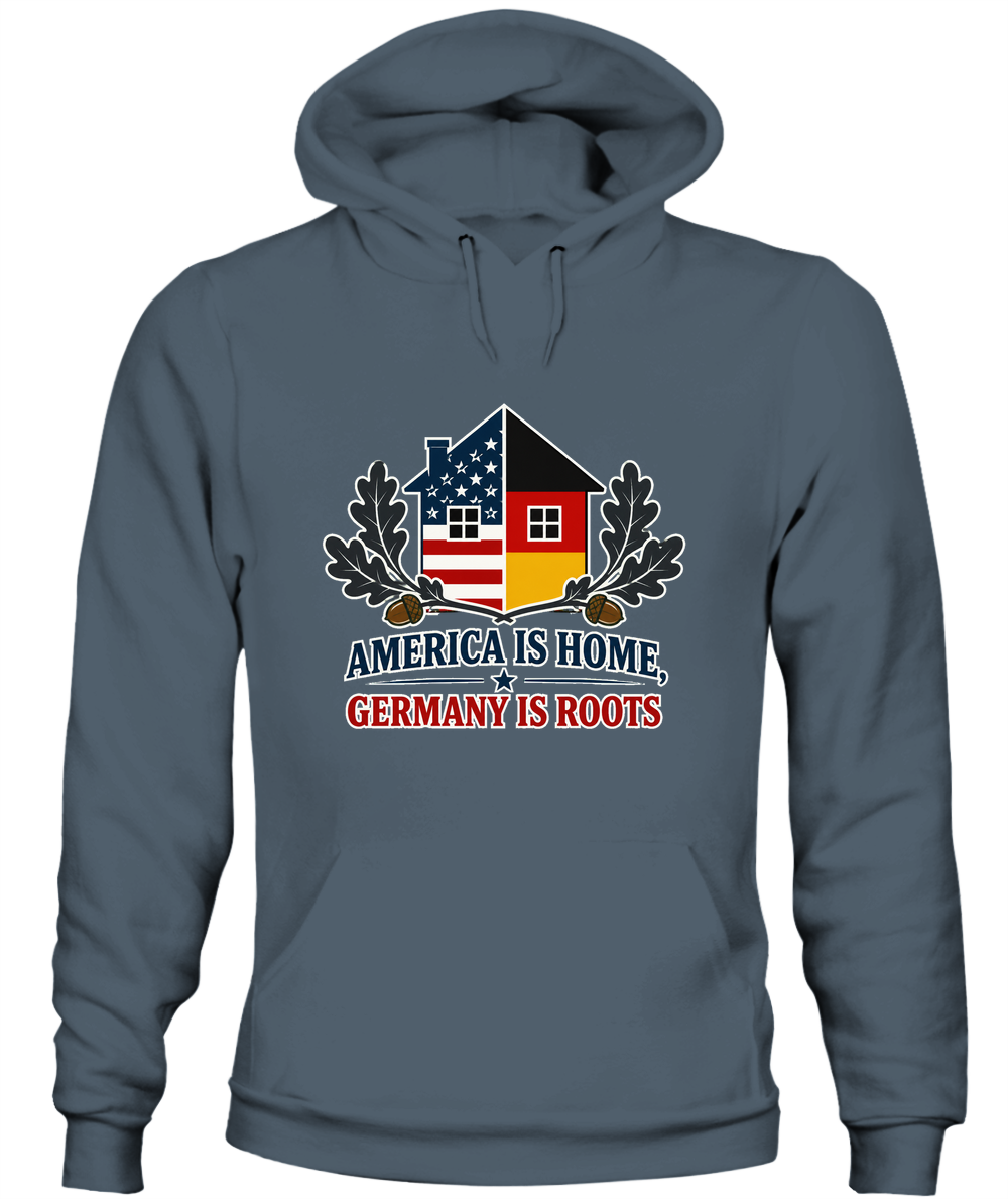 America Is Home, Germany Is Roots — Hoodie in Dark Heather