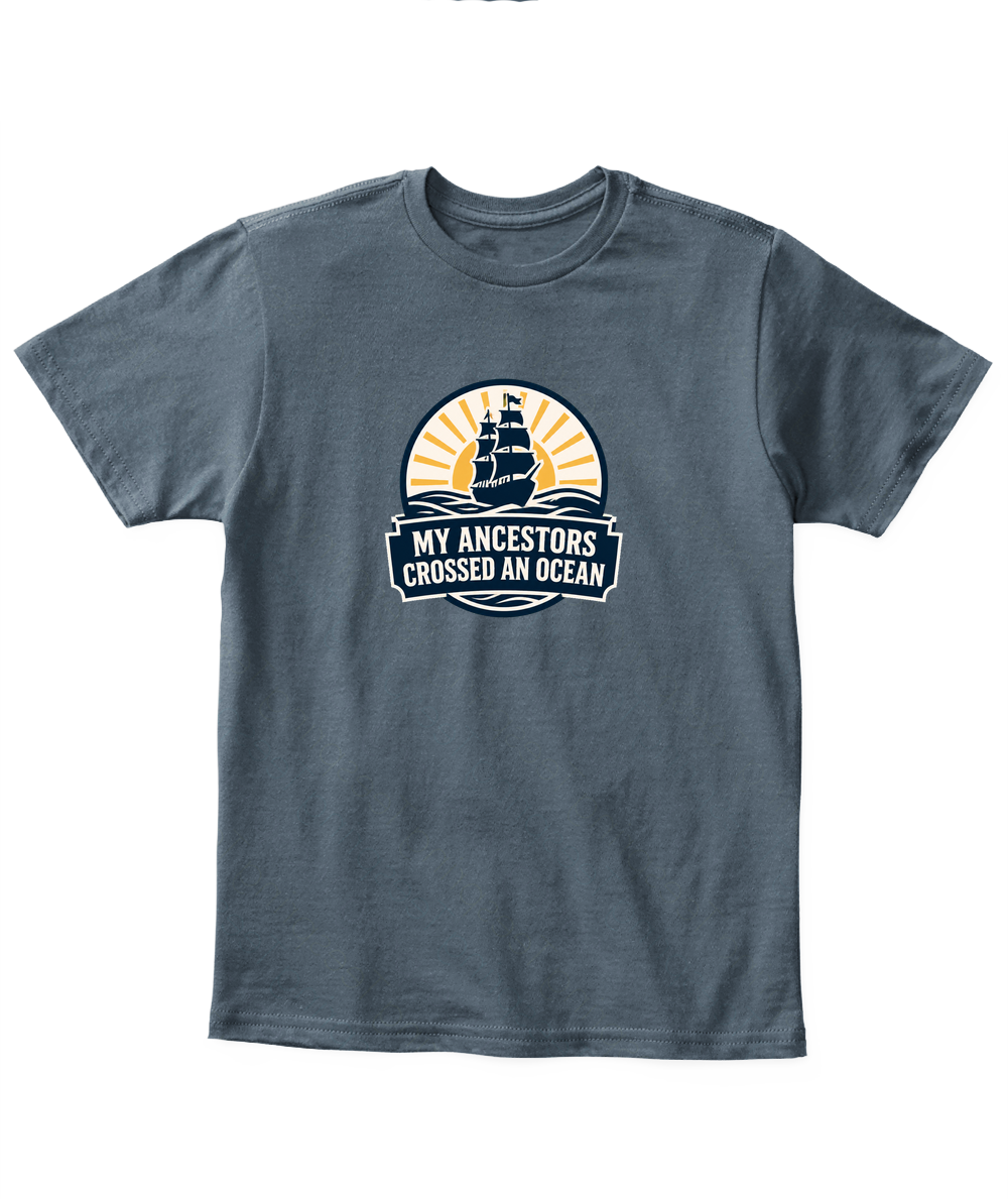 My Ancestors Crossed An Ocean — Kid's T Shirt in Dark Heather