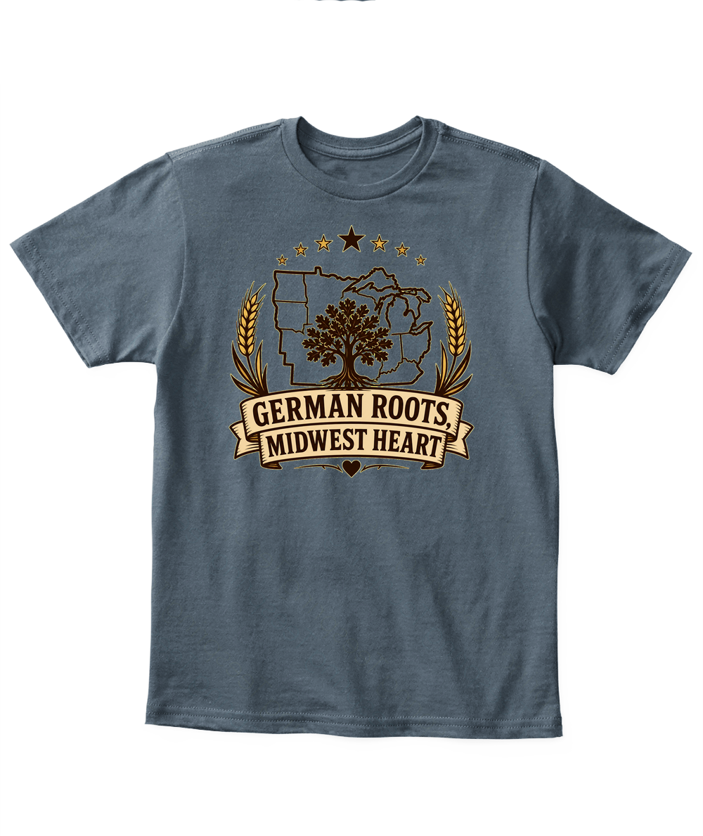 German Roots, Midwest Heart — Kid's T Shirt in Dark Heather