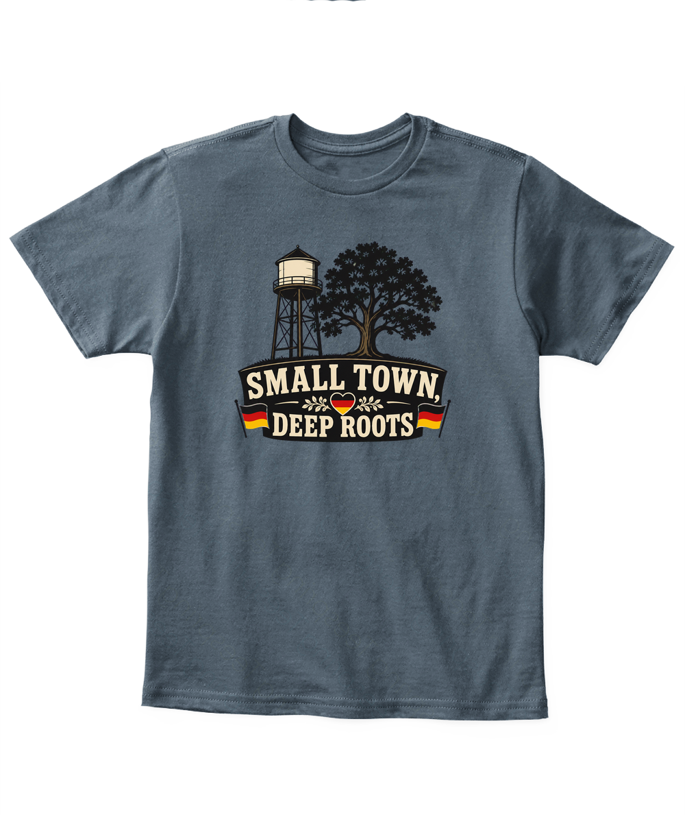 Small Town, Deep Roots — Kid's T Shirt in Dark Heather