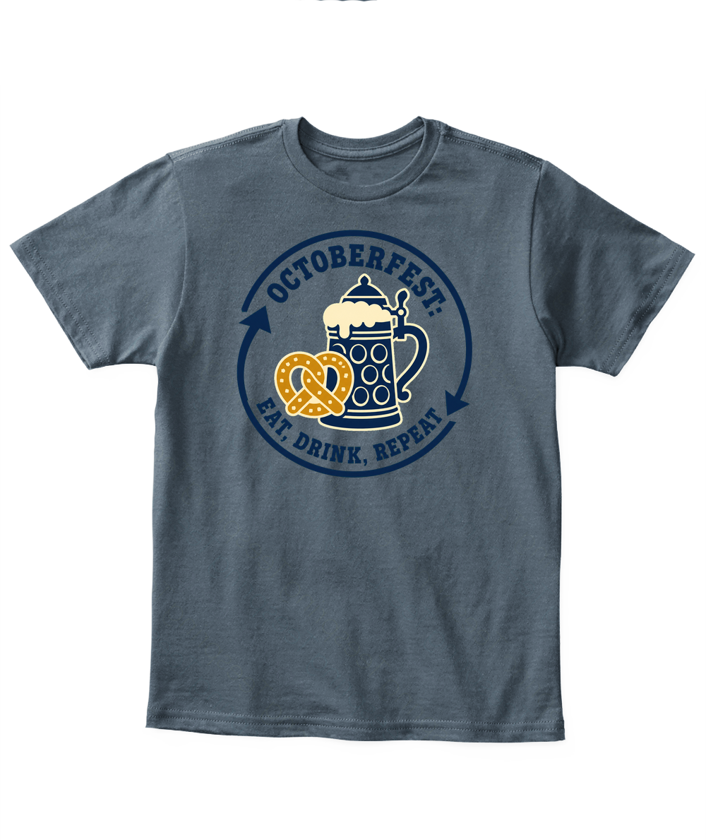 Octoberfest: Eat, Drink, Repeat — Kid's T Shirt in Dark Heather