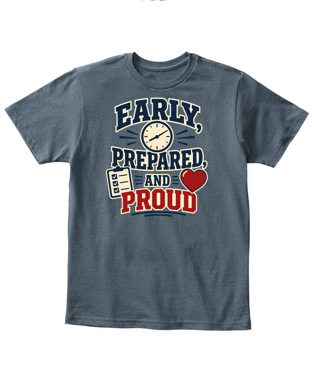 Early, Prepared, And Proud — Kid's T Shirt in Dark Heather