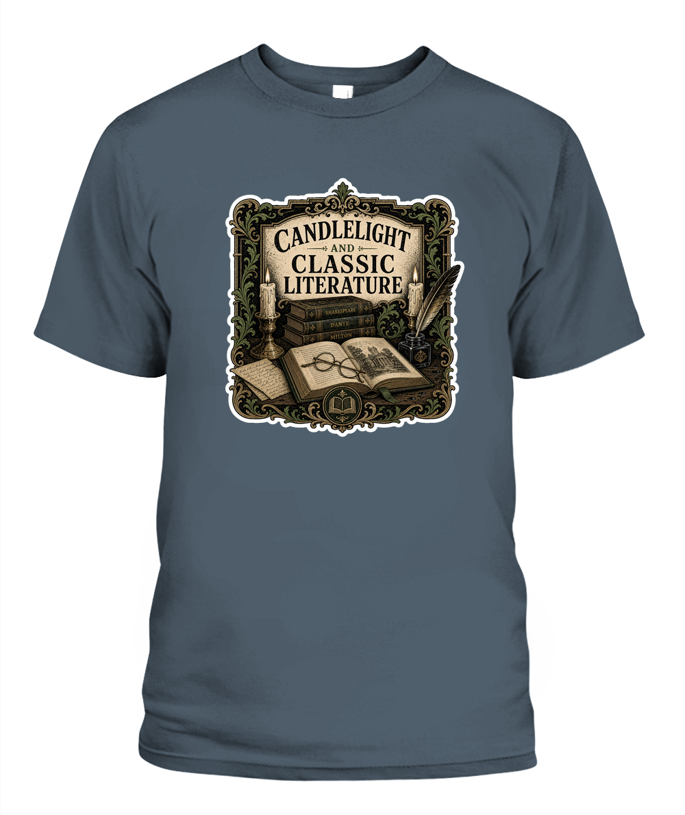 Candlelight and Classic Literature Book Lover T-Shirt | Reading Gift