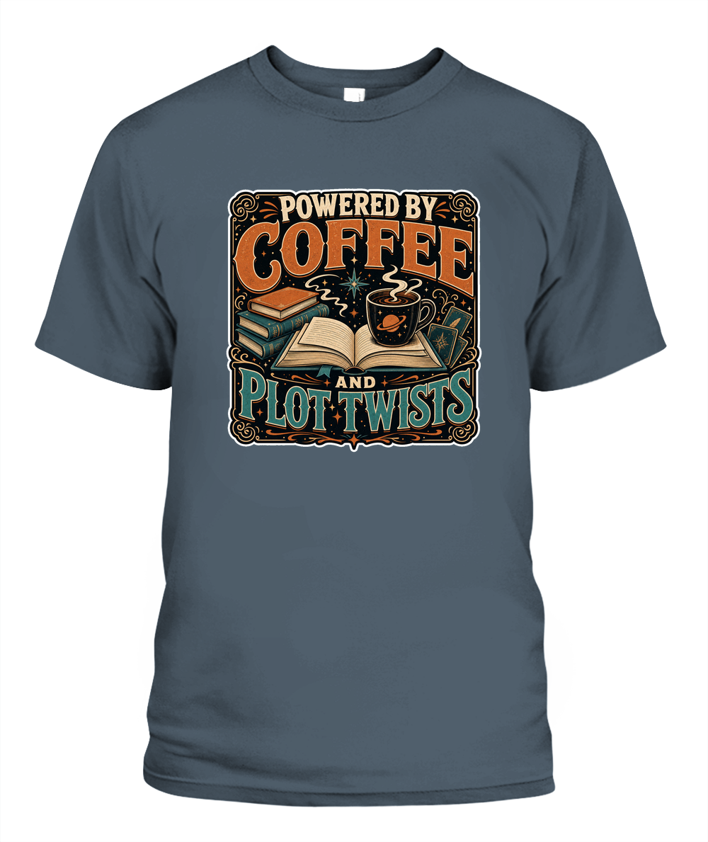 Powered by Coffee and Plot Twists Book Lover T-Shirt | Reading Gift