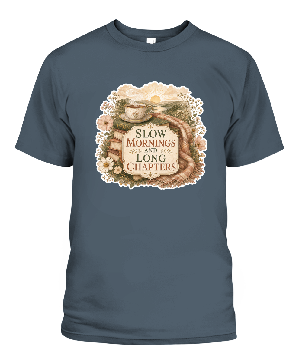 Slow Mornings and Long Chapters Book Lover T-Shirt | Reading Gift