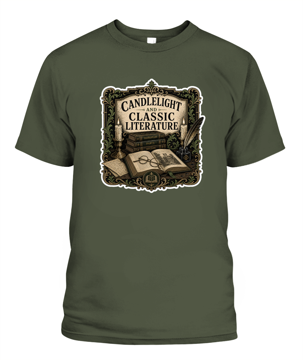 Candlelight and Classic Literature Book Lover T-Shirt | Reading Gift