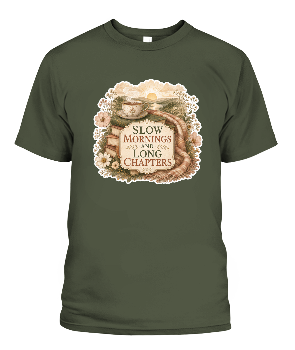 Slow Mornings and Long Chapters Book Lover T-Shirt | Reading Gift
