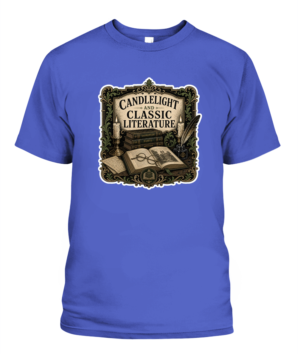 Candlelight and Classic Literature Book Lover T-Shirt | Reading Gift