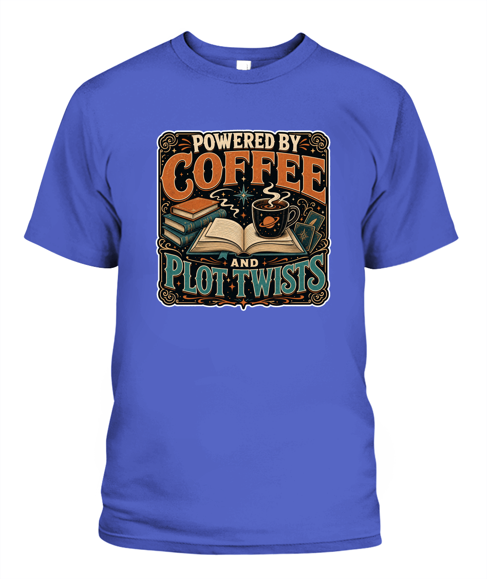Powered by Coffee and Plot Twists Book Lover T-Shirt | Reading Gift