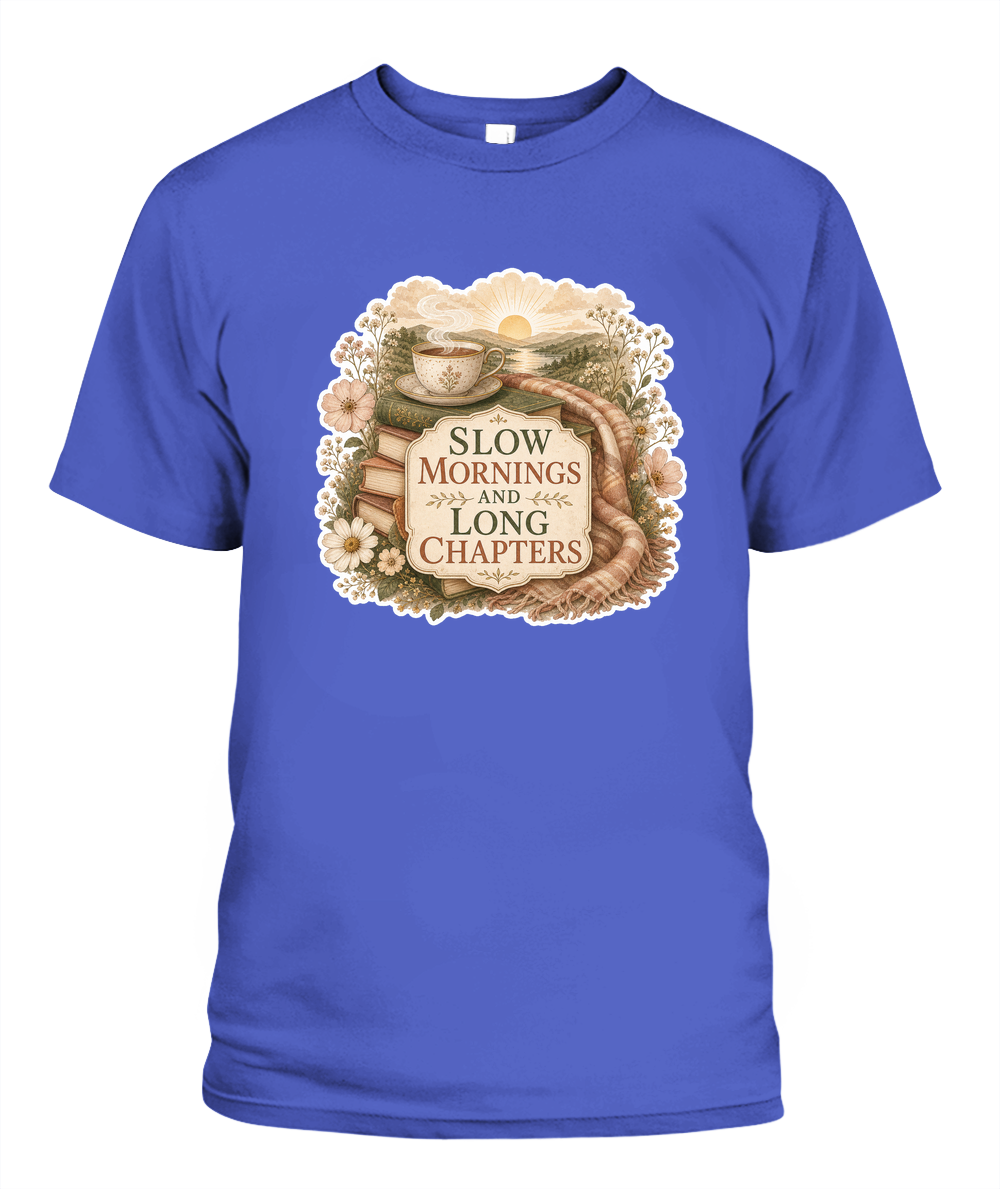 Slow Mornings and Long Chapters Book Lover T-Shirt | Reading Gift