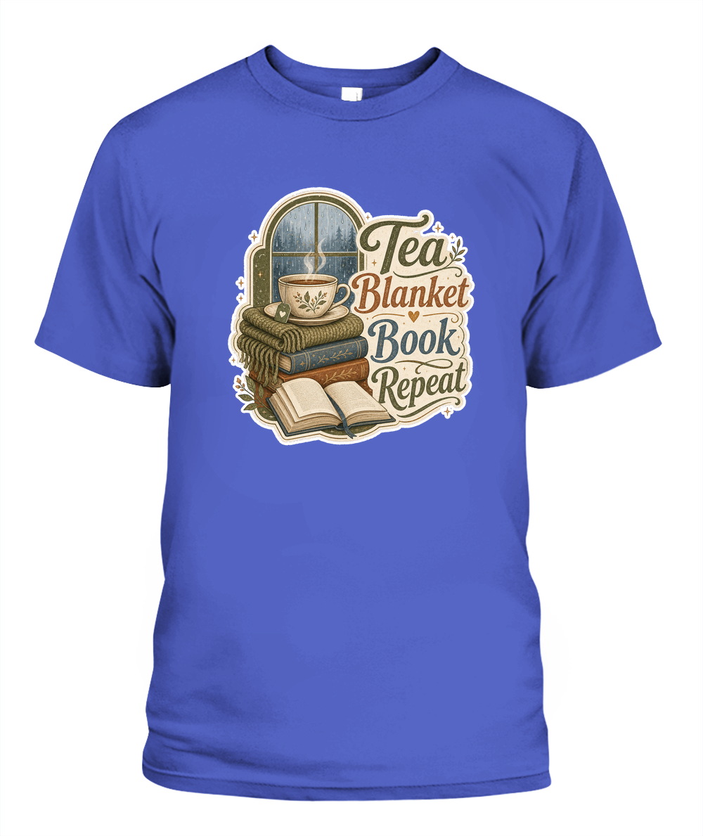 Tea Blanket Book Repeat Book Lover T-Shirt | Reading Gift