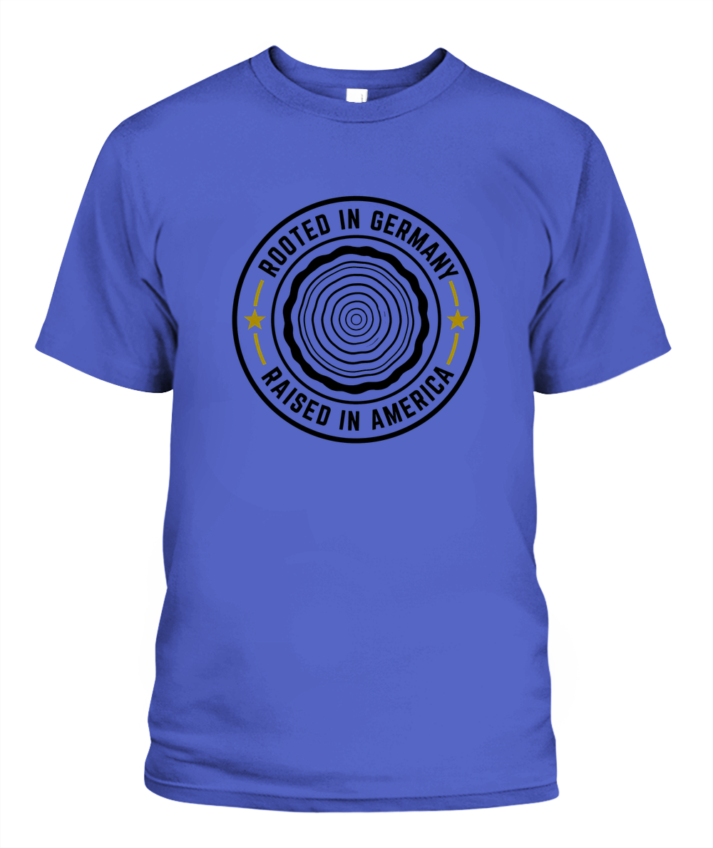 Rooted In Germany, Raised In America — T-Shirt in Periwinkle
