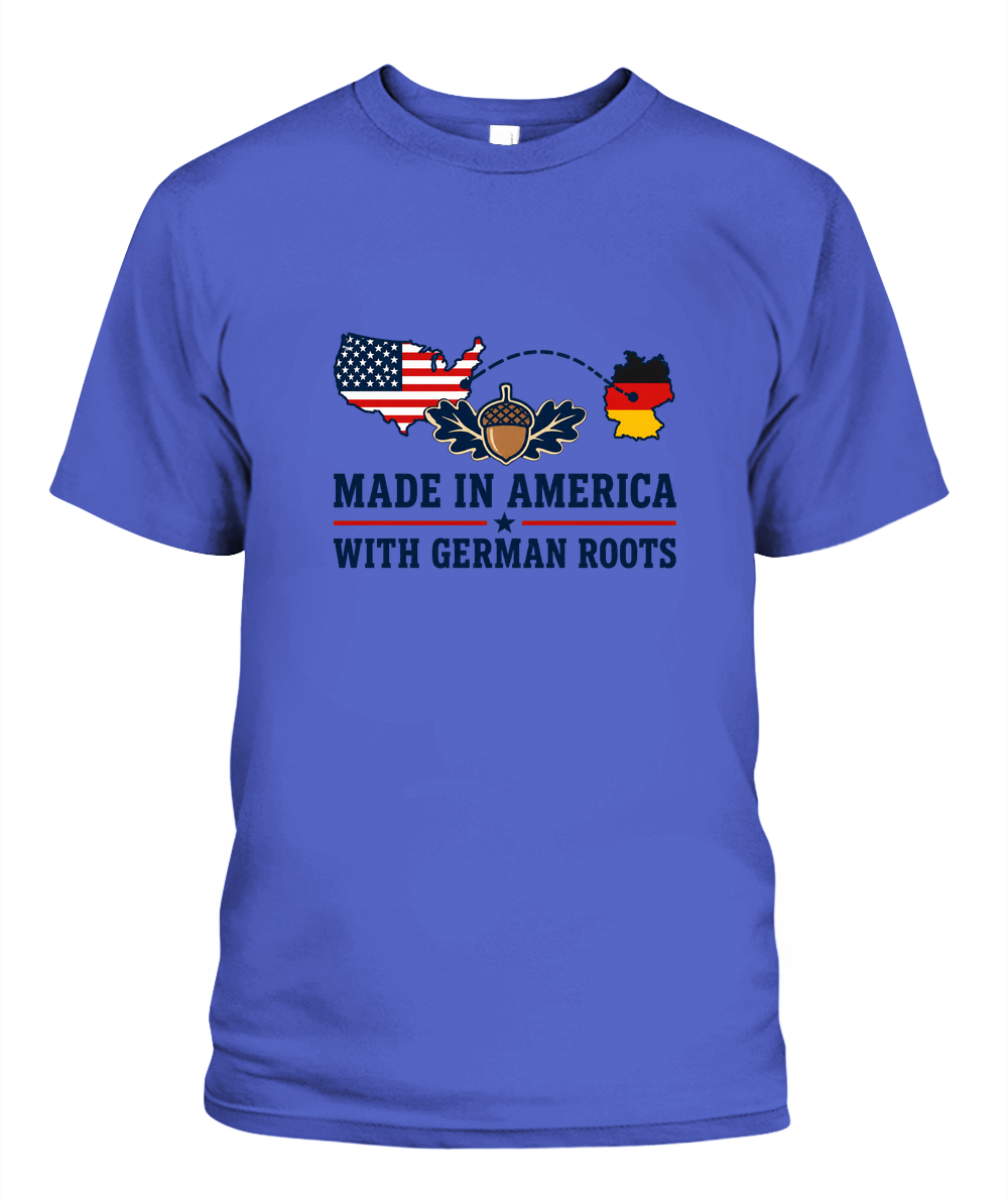 Made In America With German Roots — T-Shirt in Periwinkle